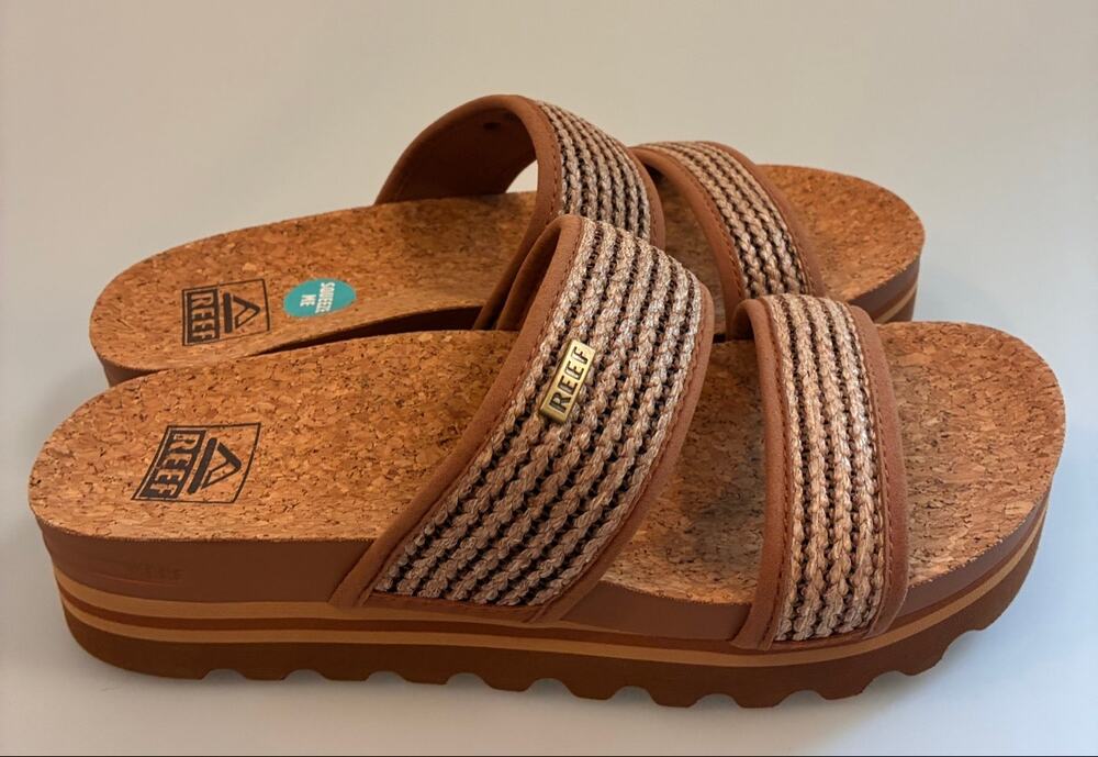 Reef Cushion Vista Hi Womens Size 8 Strap Woven Slide Platform Sandals